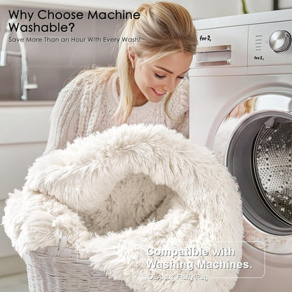 Cream White Round Rugs for Bedroom, 4 Ft Machine Washable Circle Area Rugs for Living Room, Non-Slip Fluffy Carpet for Teen Girls and Boys, Dorms, Nursery Rooms, Home Decor Aesthetic