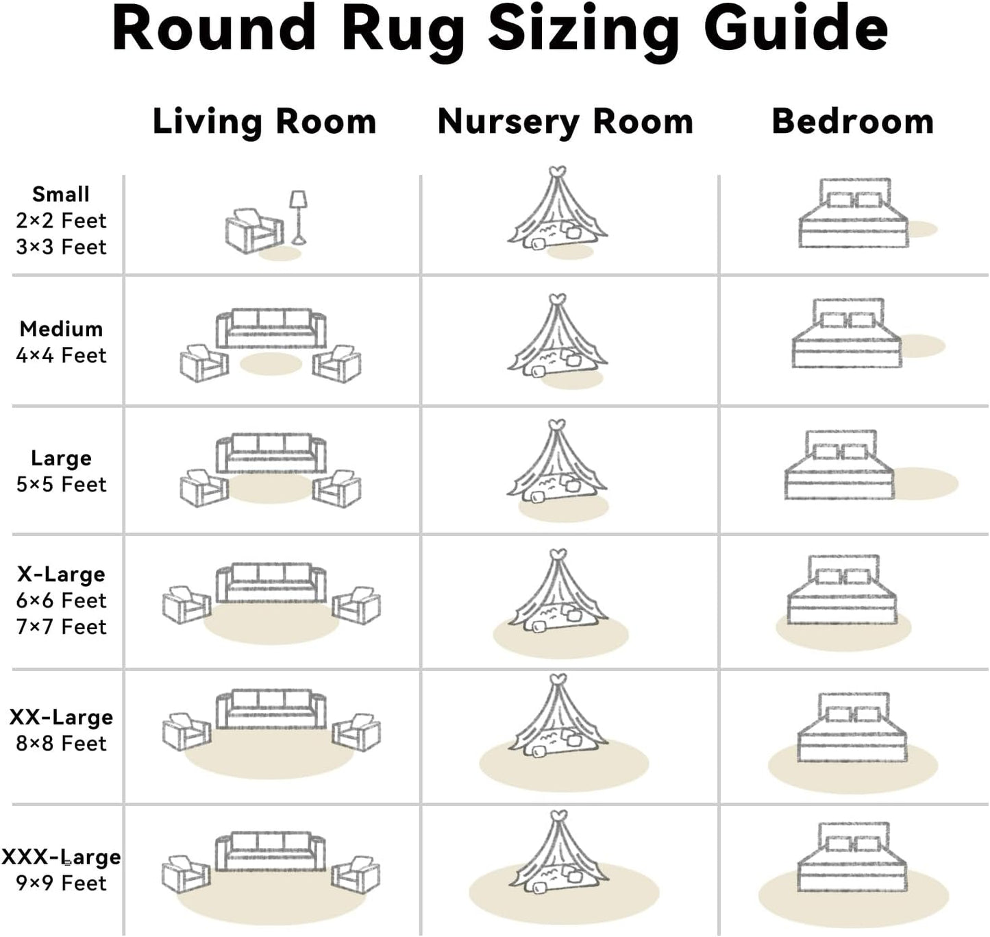 Cream White Round Rugs for Bedroom, 4 Ft Machine Washable Circle Area Rugs for Living Room, Non-Slip Fluffy Carpet for Teen Girls and Boys, Dorms, Nursery Rooms, Home Decor Aesthetic